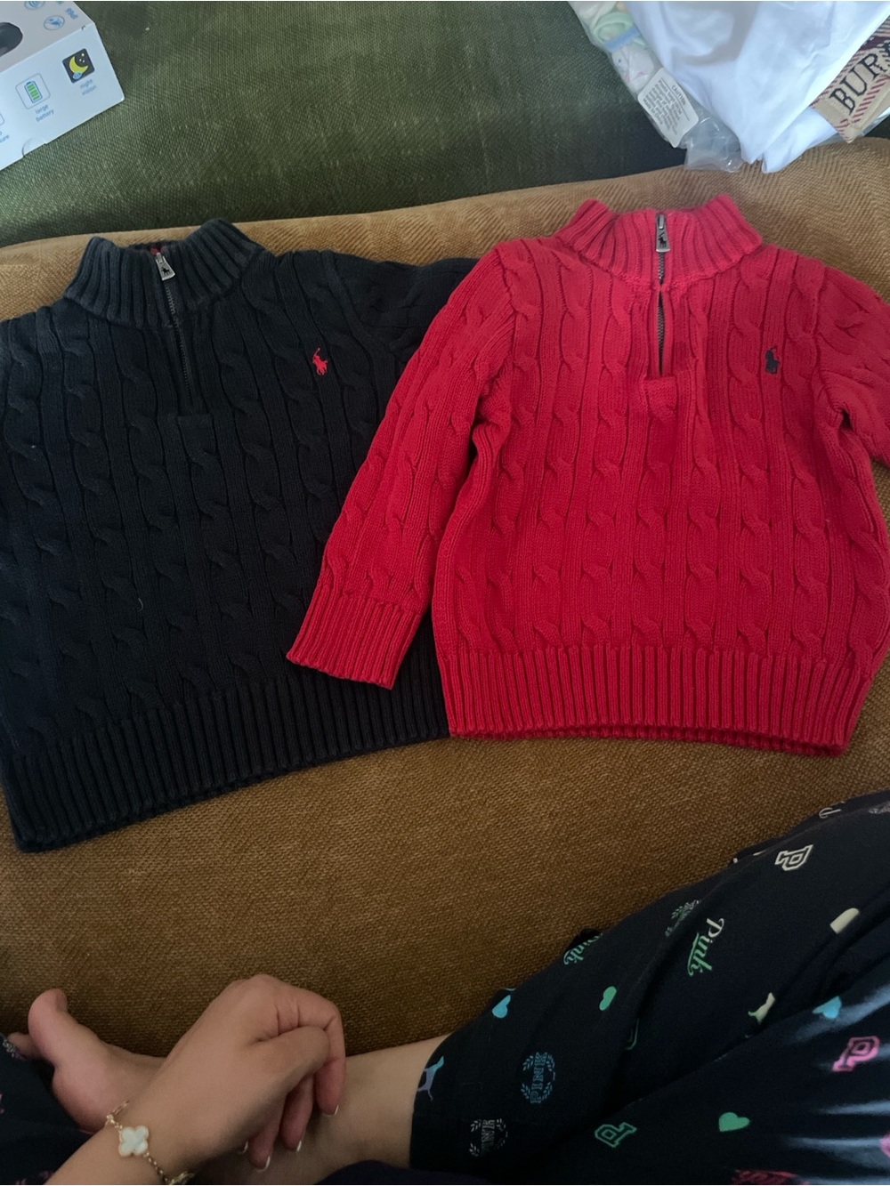 Ralph Lauren Kids Cable-Knit Half-Zip Sweaters - Red & Black